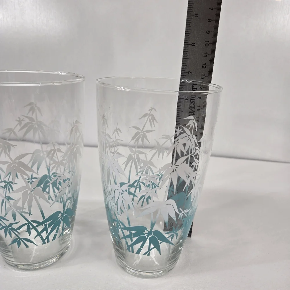 VTG Libbey Bamboo Tall Drinking Glasses Turquoise‎ & White Tumblers Tall Beach